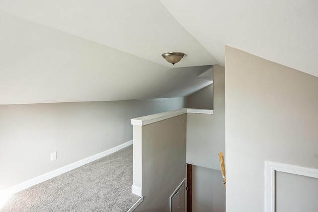 additional living space featuring baseboards, lofted ceiling, and carpet flooring