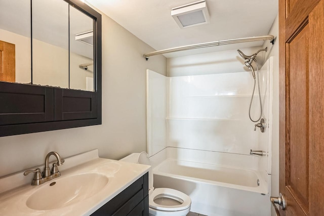 full bath with bathtub / shower combination, toilet, and vanity