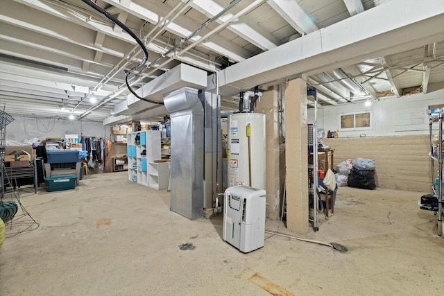 unfinished basement with water heater