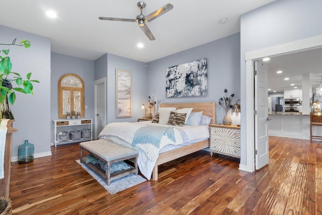 bedroom featuring recessed lighting, baseboards, and wood finished floors