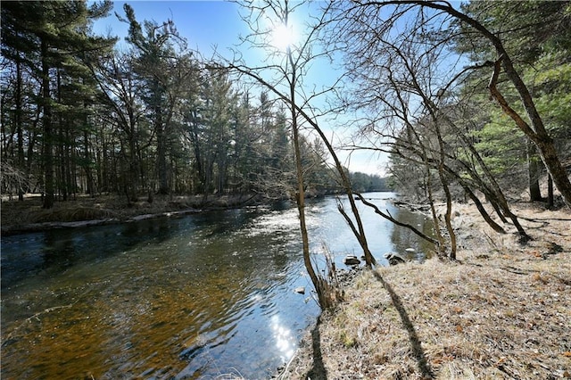 view of water feature with a view of trees