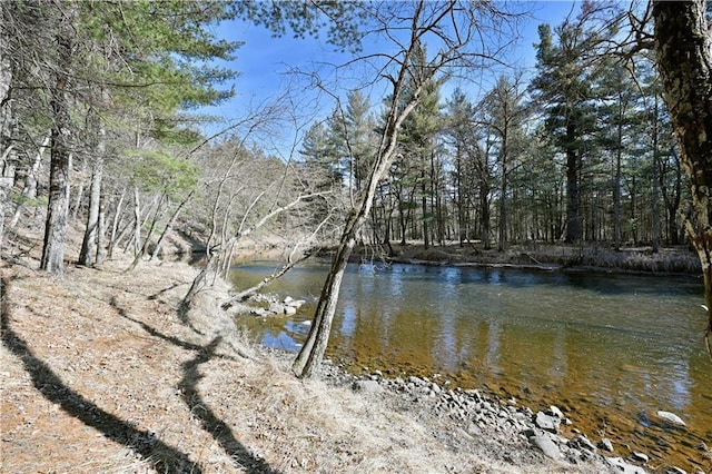 view of water feature featuring a wooded view