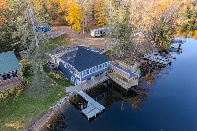 aerial view featuring a water view