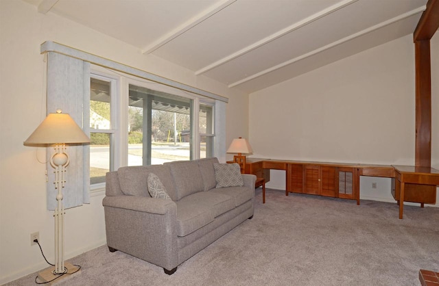 5511 Maywood Rd, Monona, WI 53716 - carpeted living room featuring lofted ceiling with beams and visible vents