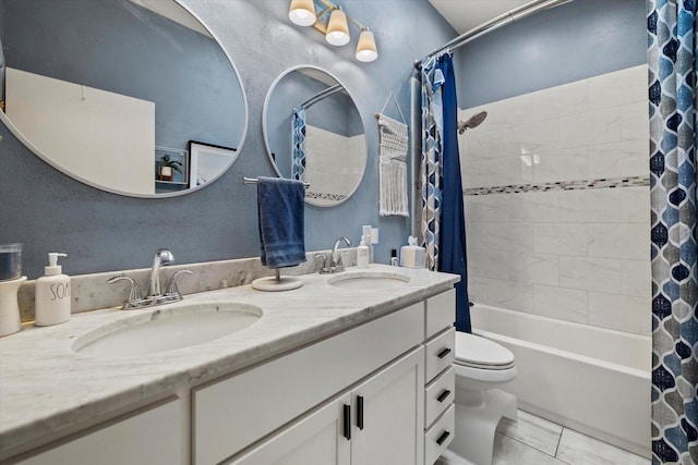 3103 W Riverland Dr, Mequon, WI 53092 - full bath featuring double vanity, a sink, toilet, and shower / tub combo
