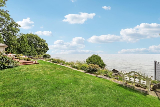 view of yard with a water view