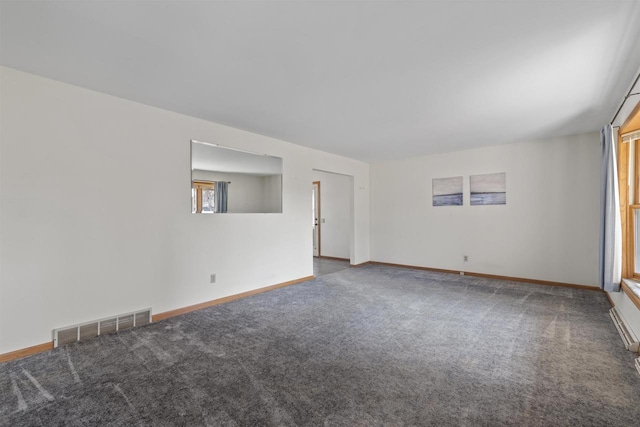 unfurnished room with visible vents, baseboards, and carpet