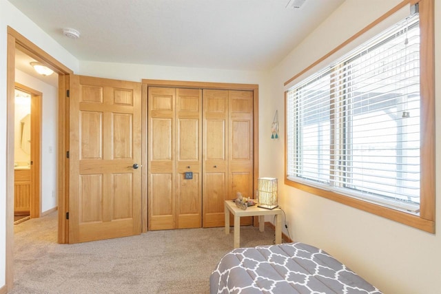 bedroom featuring a closet and carpet floors