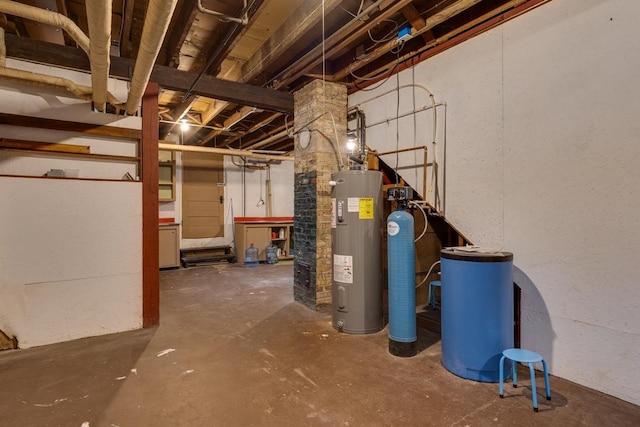 unfinished basement with electric water heater