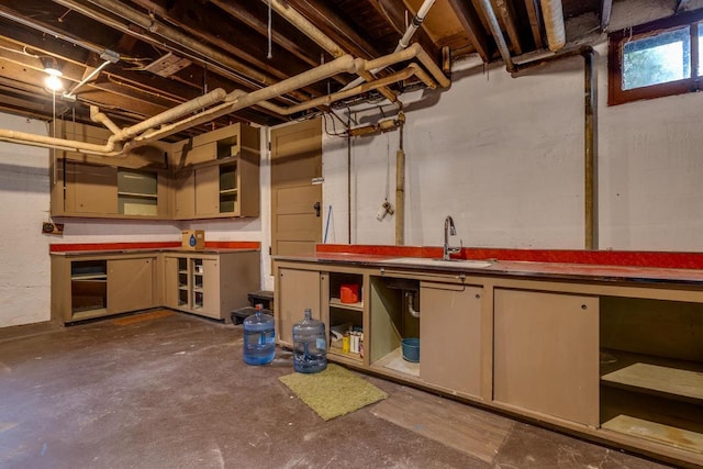 basement with a sink