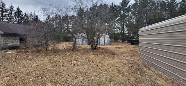 view of yard featuring an outbuilding and a storage unit