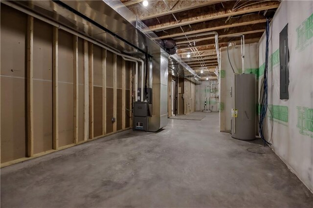 3557 114th St, Chippewa Falls, WI 54729 - unfinished basement with water heater, electric panel, and heating unit