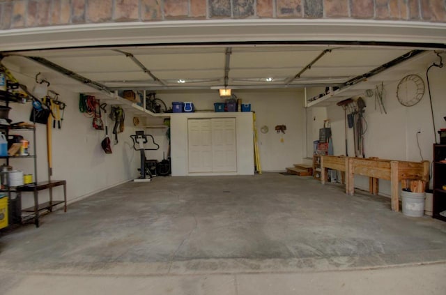 garage featuring a workshop area