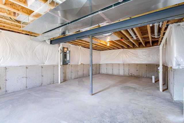 unfinished basement with electric panel