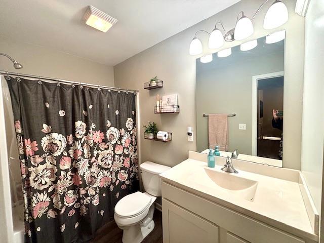 full bathroom with toilet and vanity