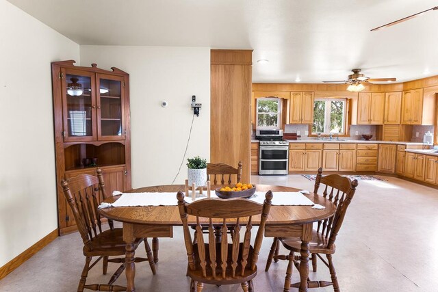 N402 24th Ave, Neshkoro, WI 54960 - dining area with finished concrete flooring, baseboards, and ceiling fan