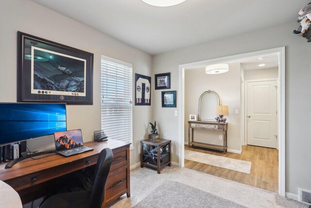 6109 Misty Bridge Rd, Madison, WI 53718 - home office featuring visible vents, baseboards, and light carpet