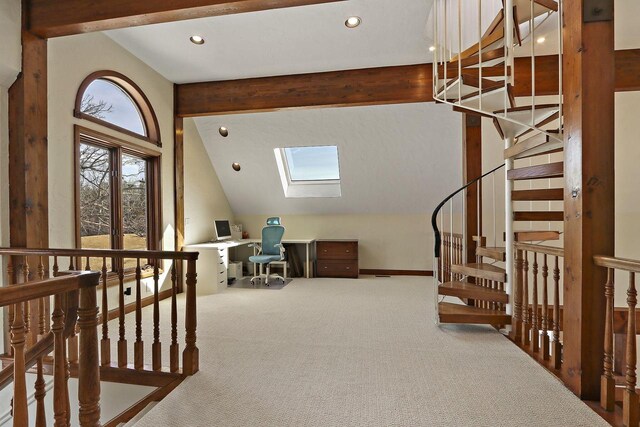 2842 Moelter Dr, Lake Geneva, WI 53147 - interior space with lofted ceiling with skylight, recessed lighting, stairs, and carpet