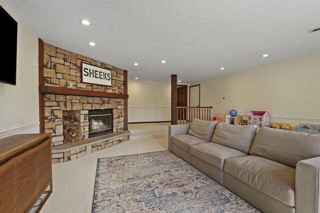 2842 Moelter Dr, Lake Geneva, WI 53147 - carpeted living area featuring recessed lighting and a fireplace