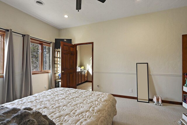 2842 Moelter Dr, Lake Geneva, WI 53147 - bedroom with visible vents, recessed lighting, baseboards, light colored carpet, and ceiling fan