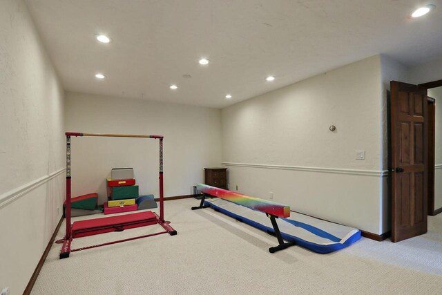 2842 Moelter Dr, Lake Geneva, WI 53147 - workout room featuring recessed lighting and carpet