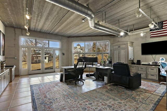 2842 Moelter Dr, Lake Geneva, WI 53147 - office featuring rail lighting, light tile patterned floors, and french doors