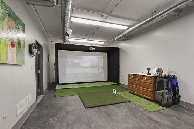 2842 Moelter Dr, Lake Geneva, WI 53147 - rec room featuring visible vents, baseboards, and golf simulator
