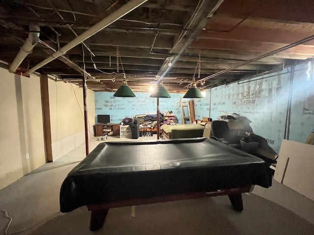 recreation room featuring pool table and concrete flooring