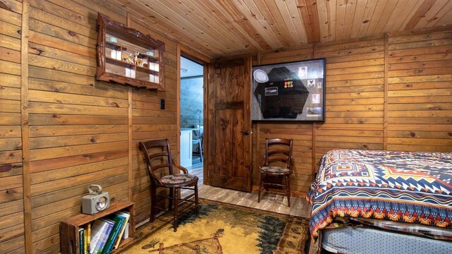 204629 Lake Dr, Rosholt, WI 54473 - unfurnished bedroom with wood finished floors, wooden walls, and wood ceiling