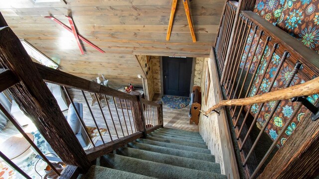 204629 Lake Dr, Rosholt, WI 54473 - staircase with wooden walls
