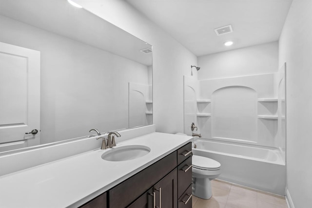 1251 Denmark Cir, Oregon, WI 53575 - full bathroom featuring visible vents, toilet, tile patterned flooring, shower / bath combination, and vanity