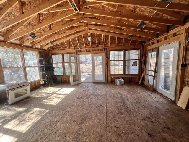 W8204 Kafka Rd, Wausaukee, WI 54159 - unfurnished sunroom featuring a healthy amount of sunlight, french doors, and lofted ceiling