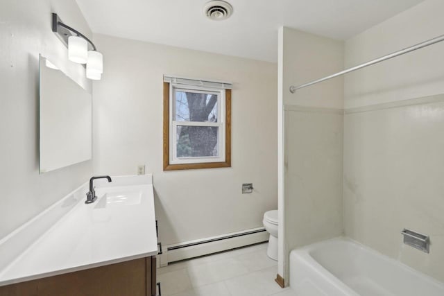 5607 Alben Ave, Mcfarland, WI 53558 - full bath with vanity, visible vents, a baseboard radiator, shower / bathing tub combination, and toilet