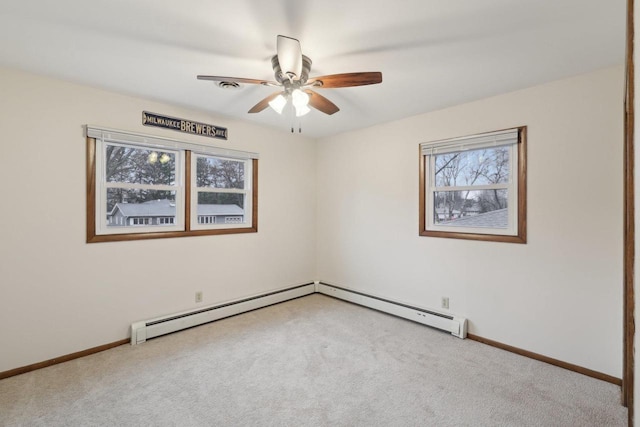 5607 Alben Ave, Mcfarland, WI 53558 - carpeted spare room with baseboards, a baseboard heating unit, and ceiling fan