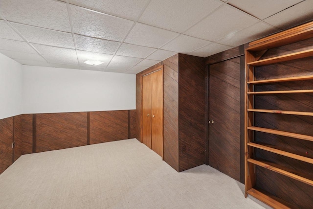 5607 Alben Ave, Mcfarland, WI 53558 - interior space featuring wooden walls, carpet flooring, and a paneled ceiling