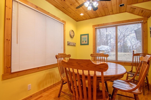 W9404 Porter Dr Unit W9408, Cambridge, WI 53523 - dining space with wood ceiling, lofted ceiling, light wood-style flooring, and a ceiling fan
