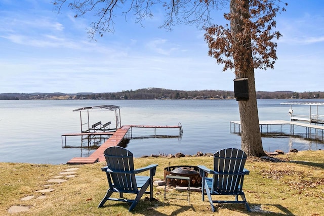 E13609 Idlewild Rd, Merrimac, WI 53561 - view of dock with a water view and an outdoor fire pit