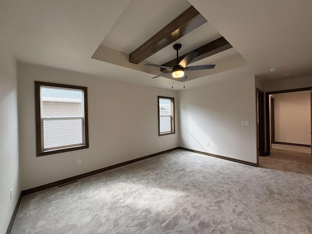 710 Tambour Ct Unit 3, De Pere, WI 54115 - carpeted spare room featuring beamed ceiling, baseboards, and ceiling fan
