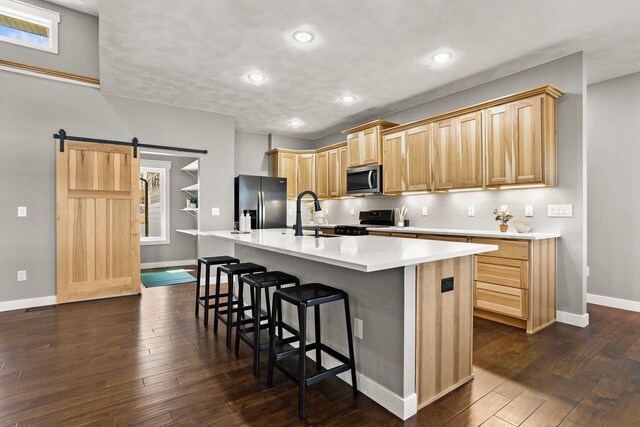 3814 W Fieldwood Dr, Janesville, WI 53545 - kitchen featuring dark wood-style floors, stainless steel appliances, light countertops, and a sink