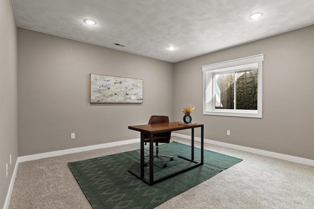 3814 W Fieldwood Dr, Janesville, WI 53545 - office space with recessed lighting, visible vents, baseboards, and carpet flooring