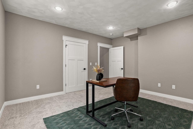 3814 W Fieldwood Dr, Janesville, WI 53545 - home office featuring recessed lighting, dark carpet, and baseboards