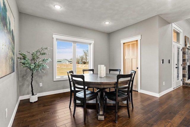 3814 W Fieldwood Dr, Janesville, WI 53545 - dining room with recessed lighting, baseboards, and dark wood-style flooring