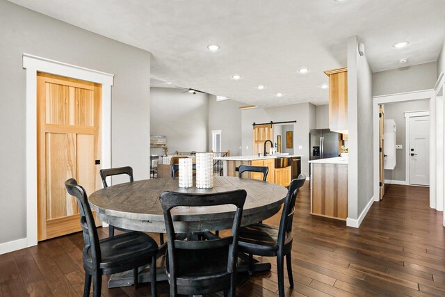 3814 W Fieldwood Dr, Janesville, WI 53545 - dining area with recessed lighting, baseboards, and dark wood-style flooring