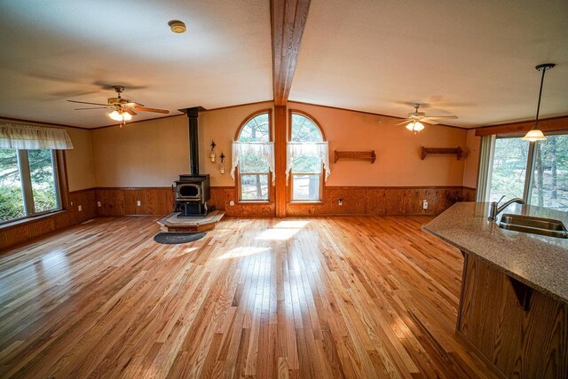 N7957 15th Ave, New Lisbon, WI 53950 - unfurnished living room featuring a wealth of natural light, wainscoting, and a sink
