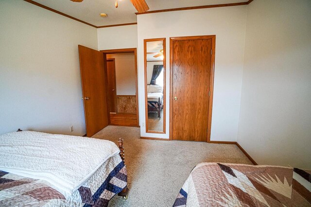 N7957 15th Ave, New Lisbon, WI 53950 - carpeted bedroom with baseboards, ceiling fan, and crown molding