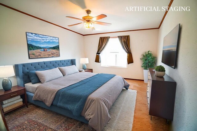 N7957 15th Ave, New Lisbon, WI 53950 - bedroom with ceiling fan, carpet, and ornamental molding