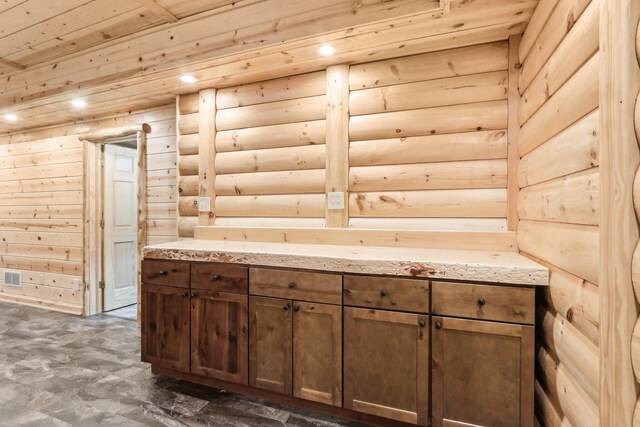 10728 Spring St, Mount Pleasant, WI 53177 - interior space with rustic walls, recessed lighting, and wooden ceiling