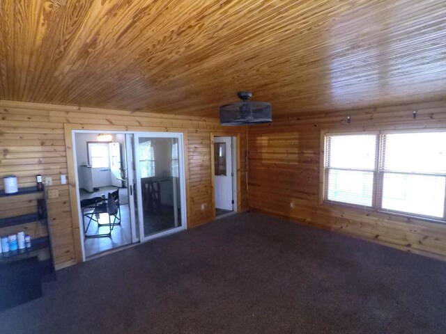 N2798 Little Green Rd, Markesan, WI 53946 - carpeted empty room featuring wood walls and wooden ceiling
