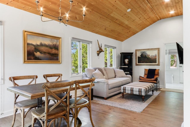 44 Oakwood St, Williams Bay, WI 53191 - living area with a chandelier, plenty of natural light, wooden ceiling, wood finished floors, and baseboards