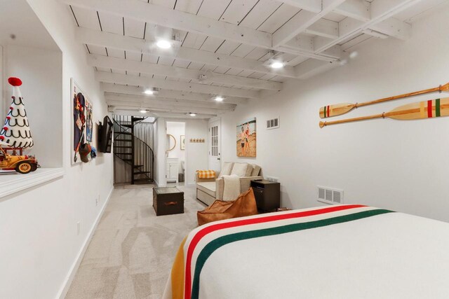 44 Oakwood St, Williams Bay, WI 53191 - carpeted bedroom with beamed ceiling, baseboards, and wooden ceiling